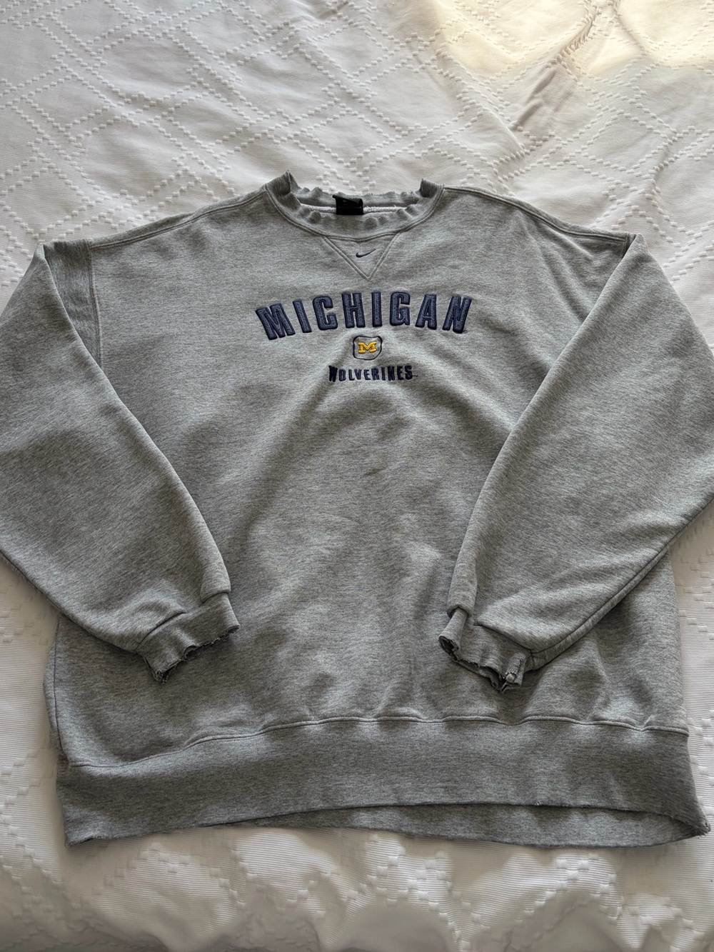 Nike Gray Michigan Wolverines Crewneck Sweatshirt with Blue & Yellow Logo